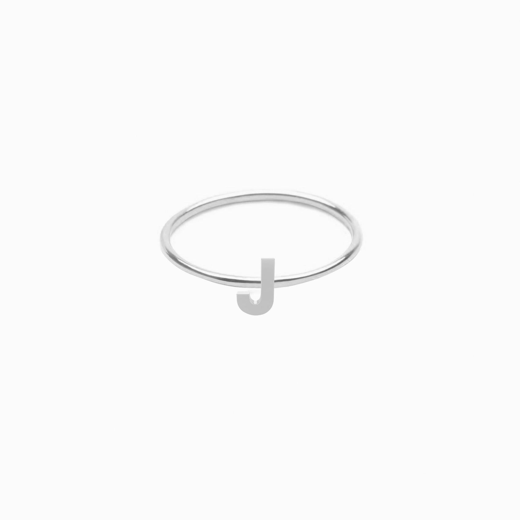 J Initial Letter Line Sterling Silver Ring