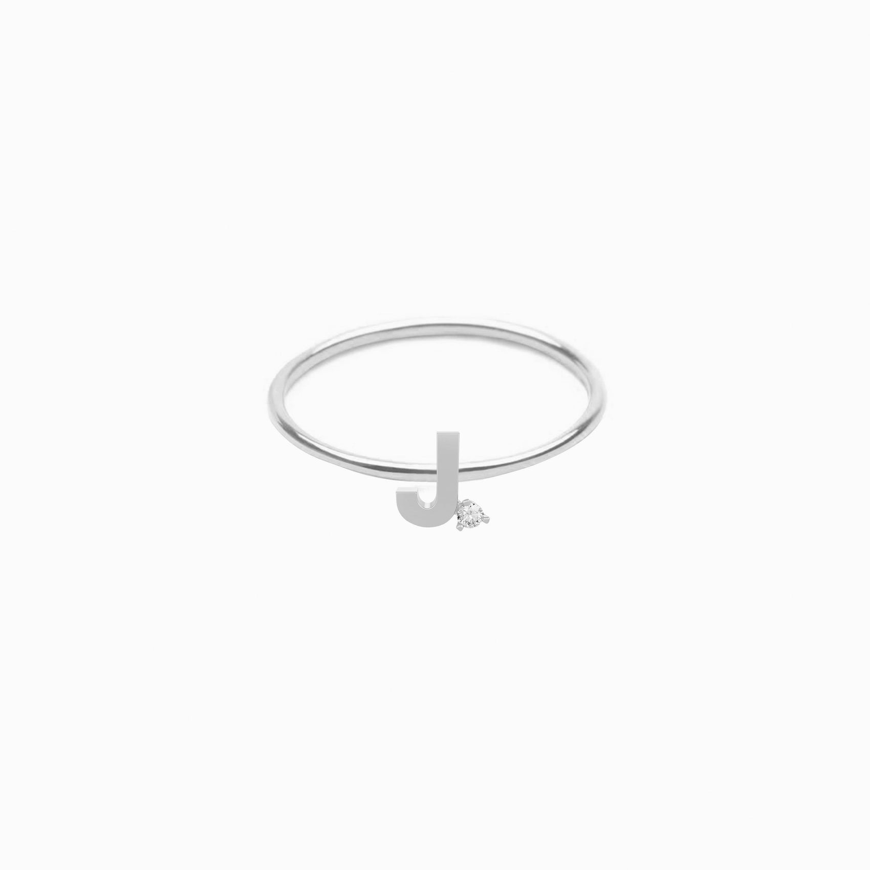 J Line Initial Letter One Diamond Ring Sterling Silver