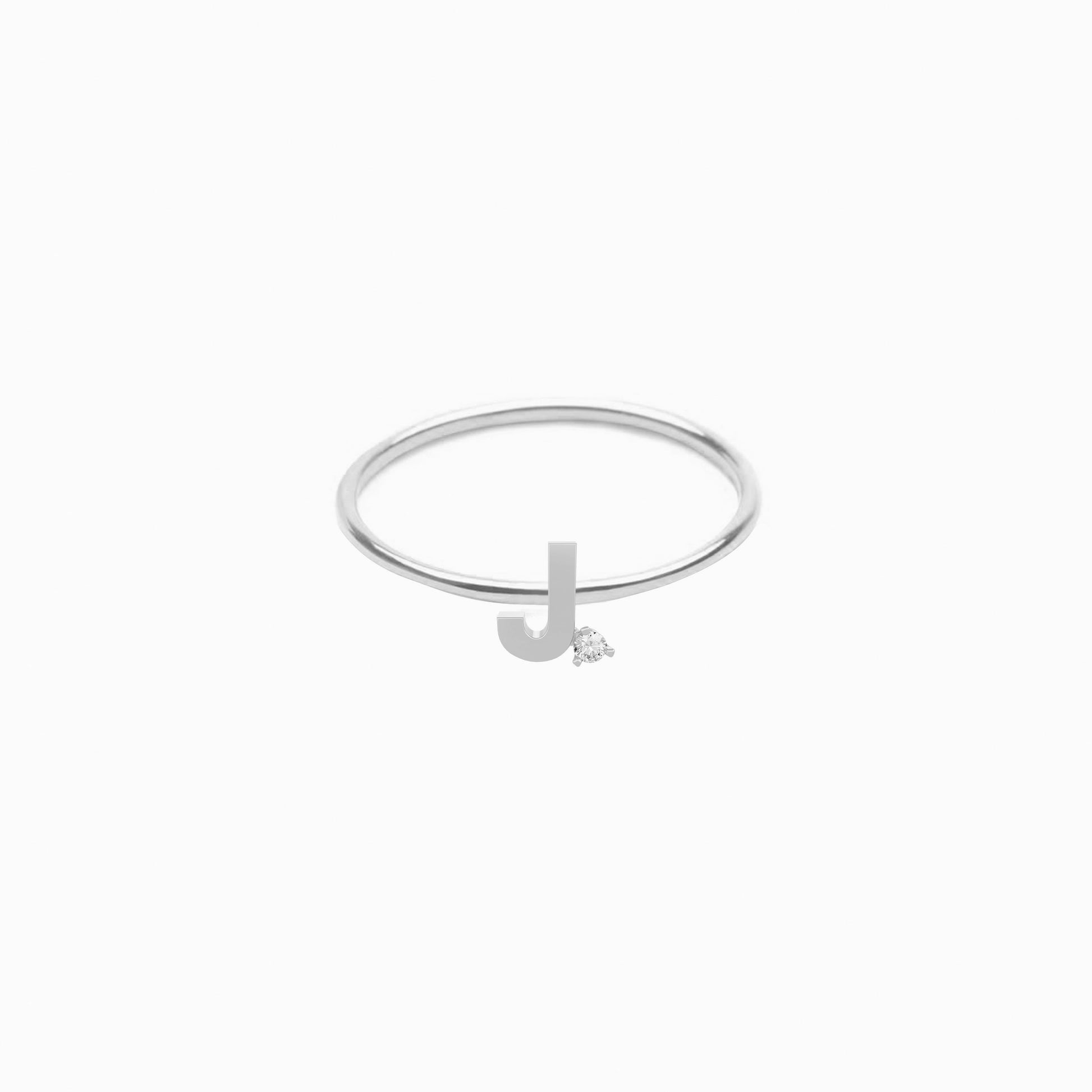J Line Initial Letter One Diamond Ring Sterling Silver