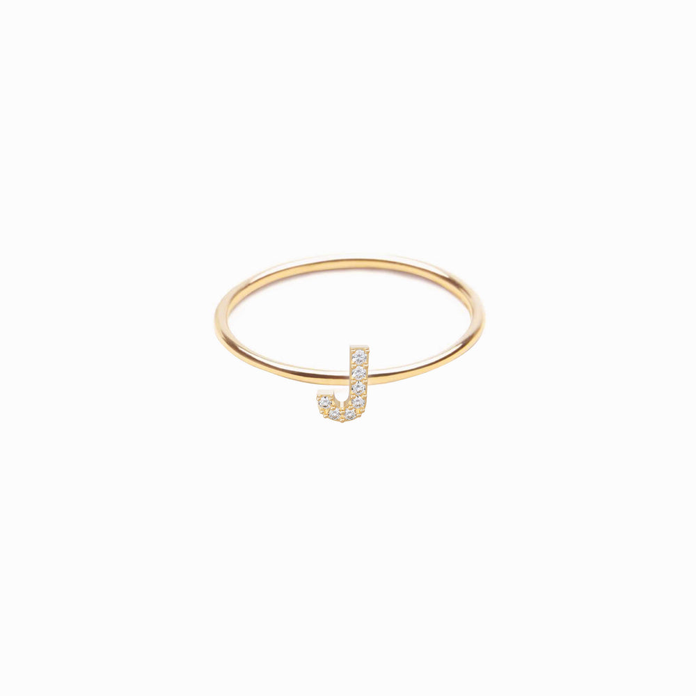 J Line Initial Letter Diamond Gold Ring