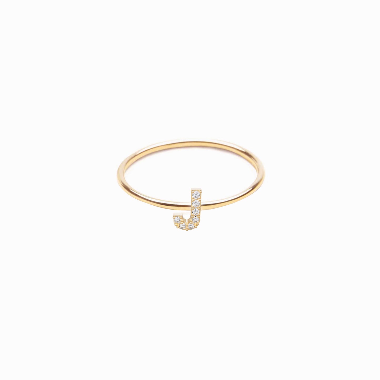 J Line Initial Letter Pavé Diamond Ring 14K Gold