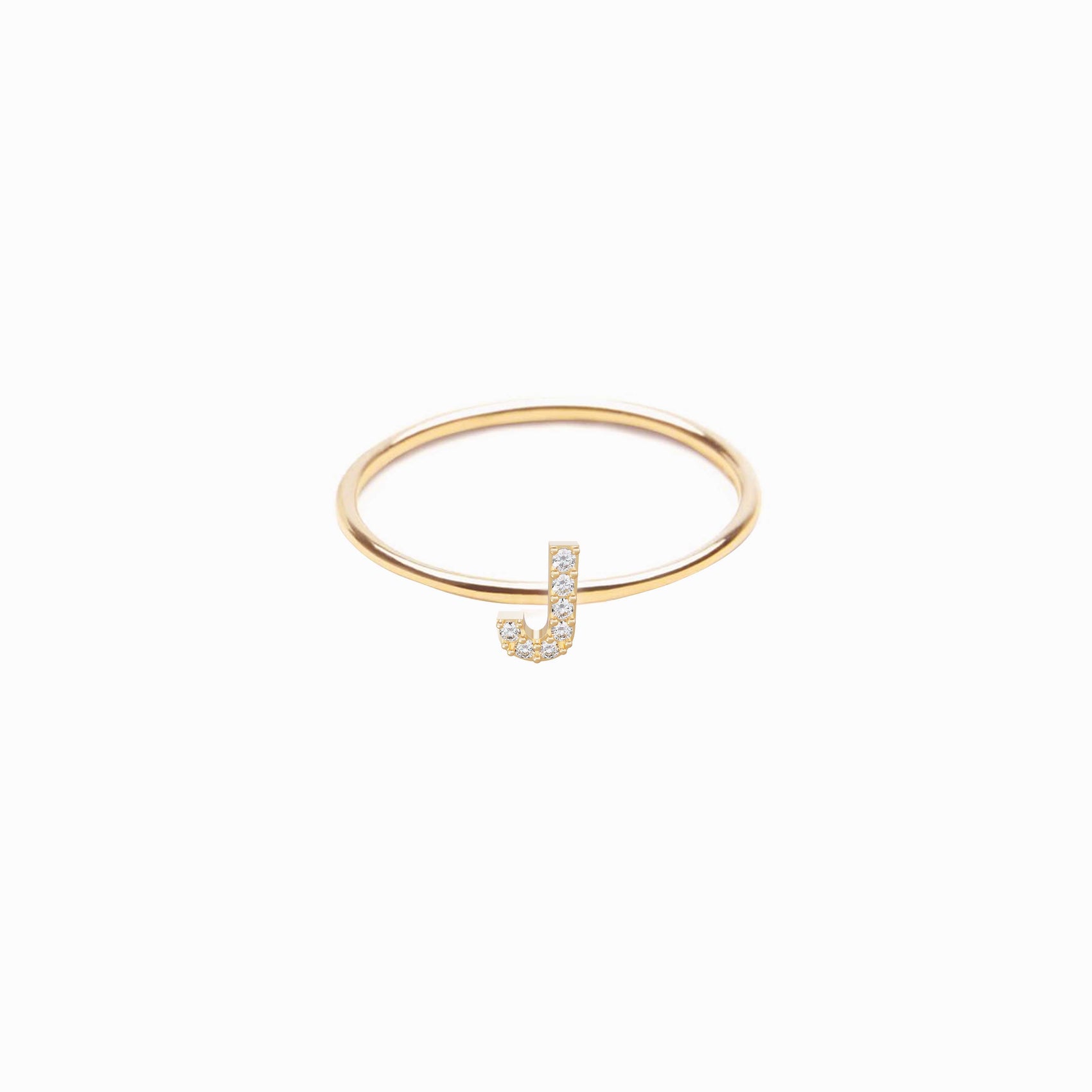 J Line Initial Letter Pavé Diamond Ring 14K Gold