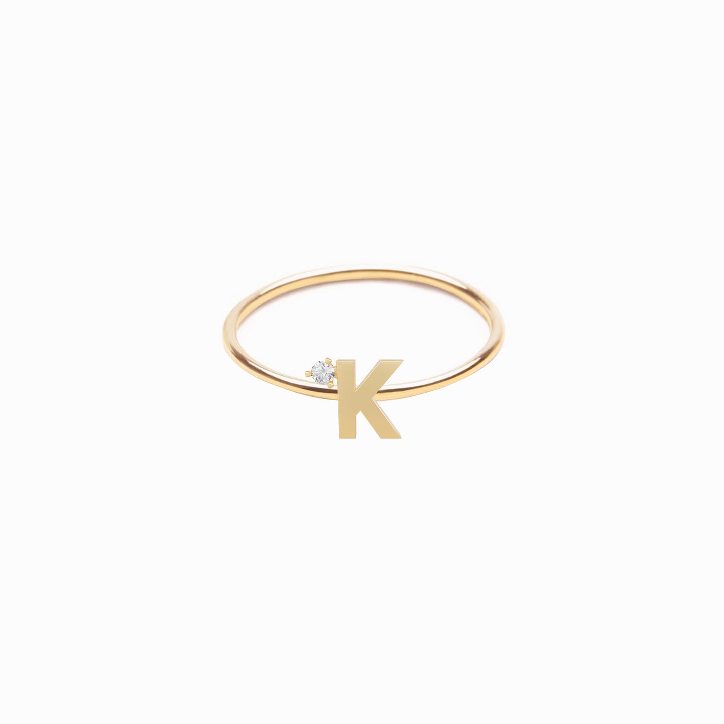 K Line Initial Letter One Pavé Diamond Ring 14K Gold