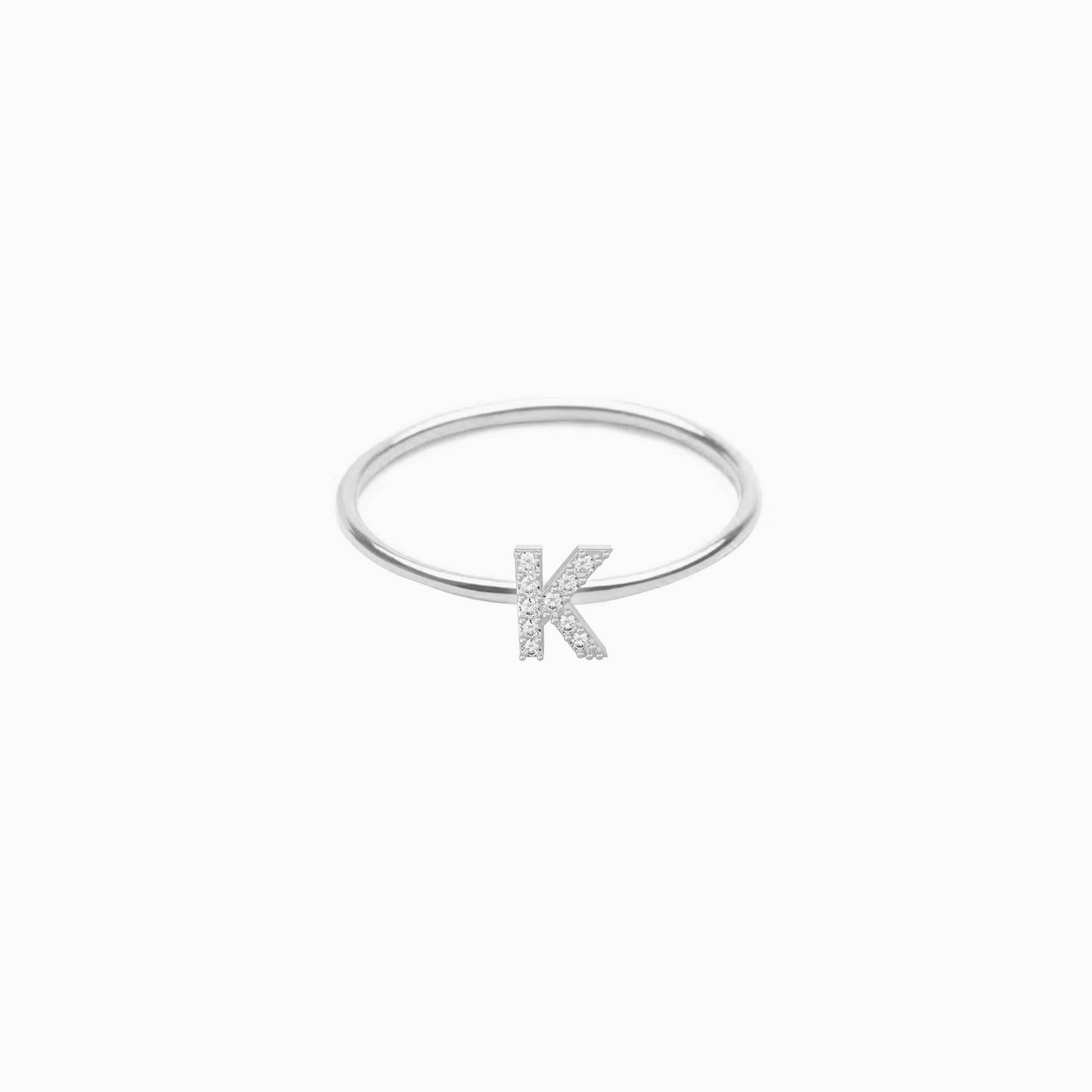 K Line Initial Letter Lab Diamond Ring Sterling Silver