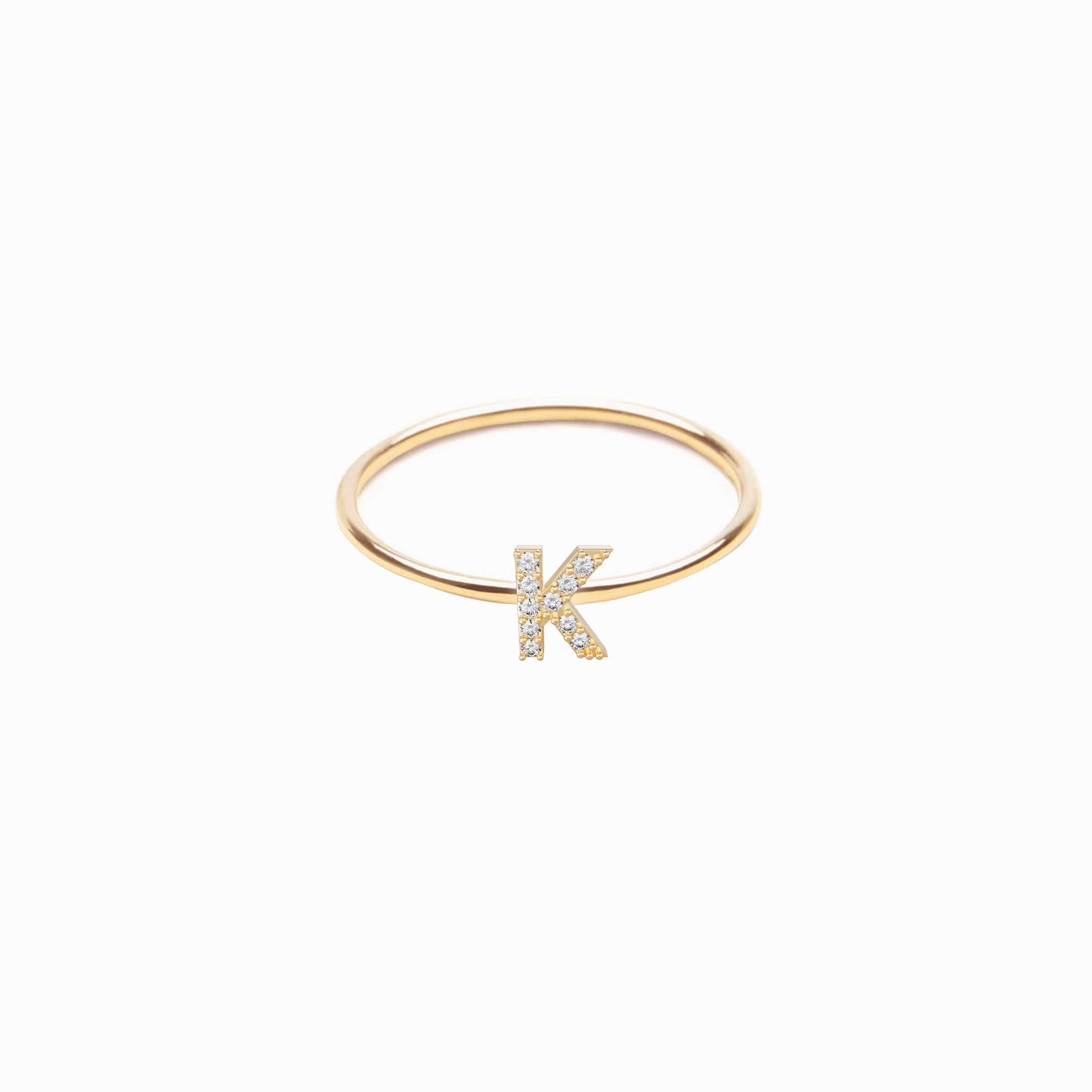 K Line Initial Letter Pavé Diamond Ring 14K Gold