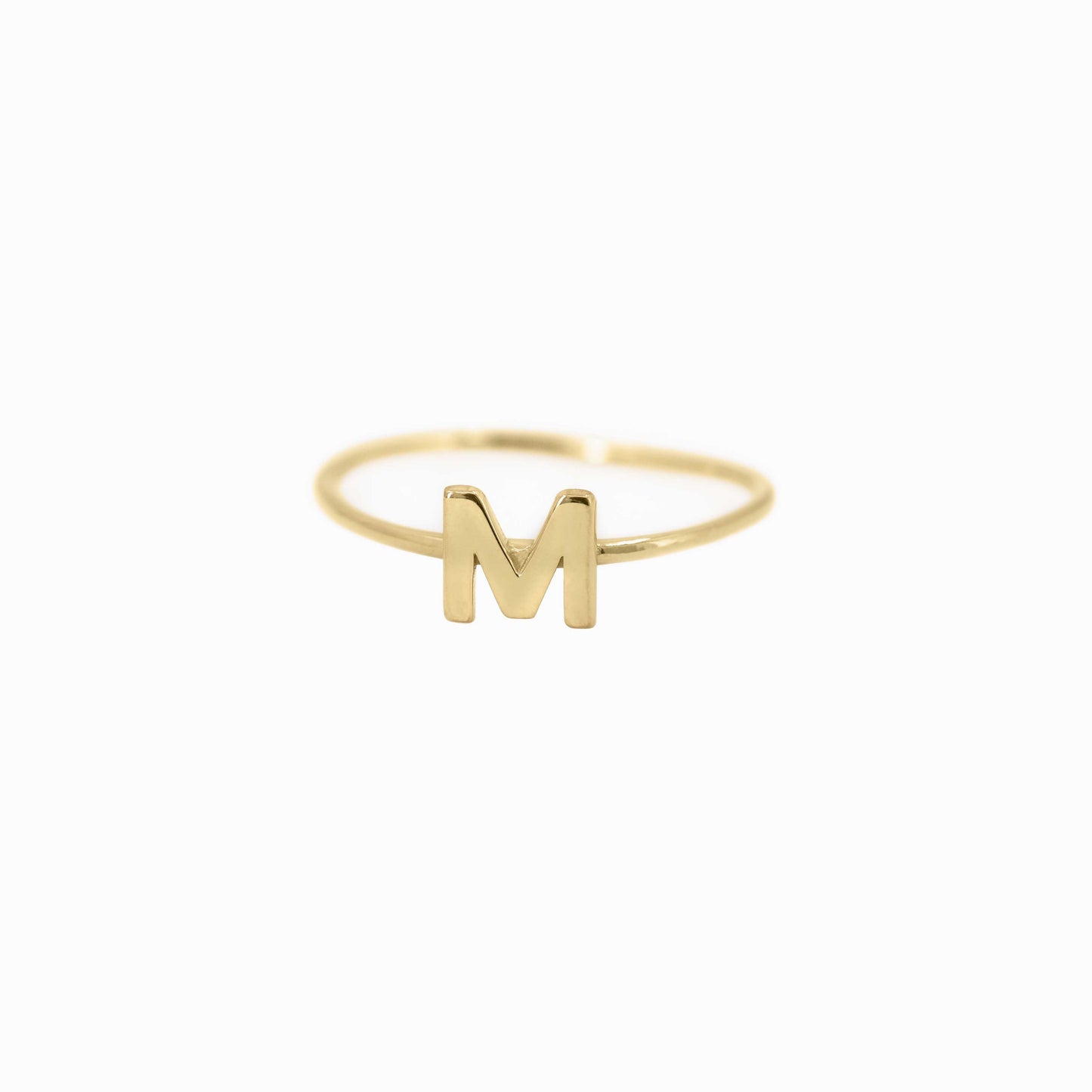 M Initial Letter Line 14k Gold Ring