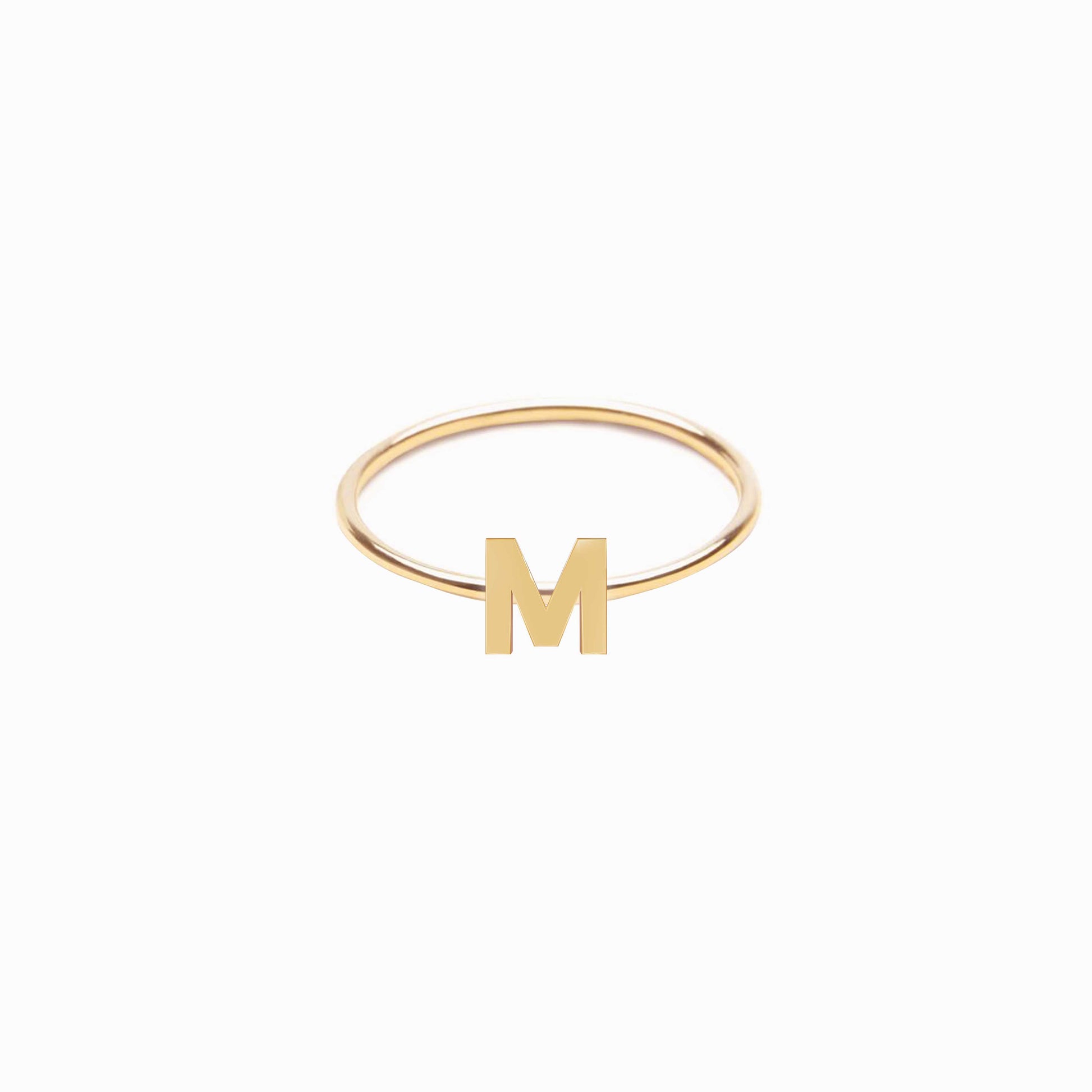 M Initial Letter Line 14k Gold Ring