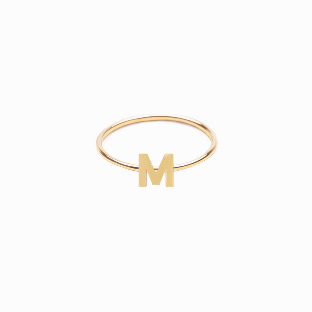 M Initial Letter Line Gold Ring