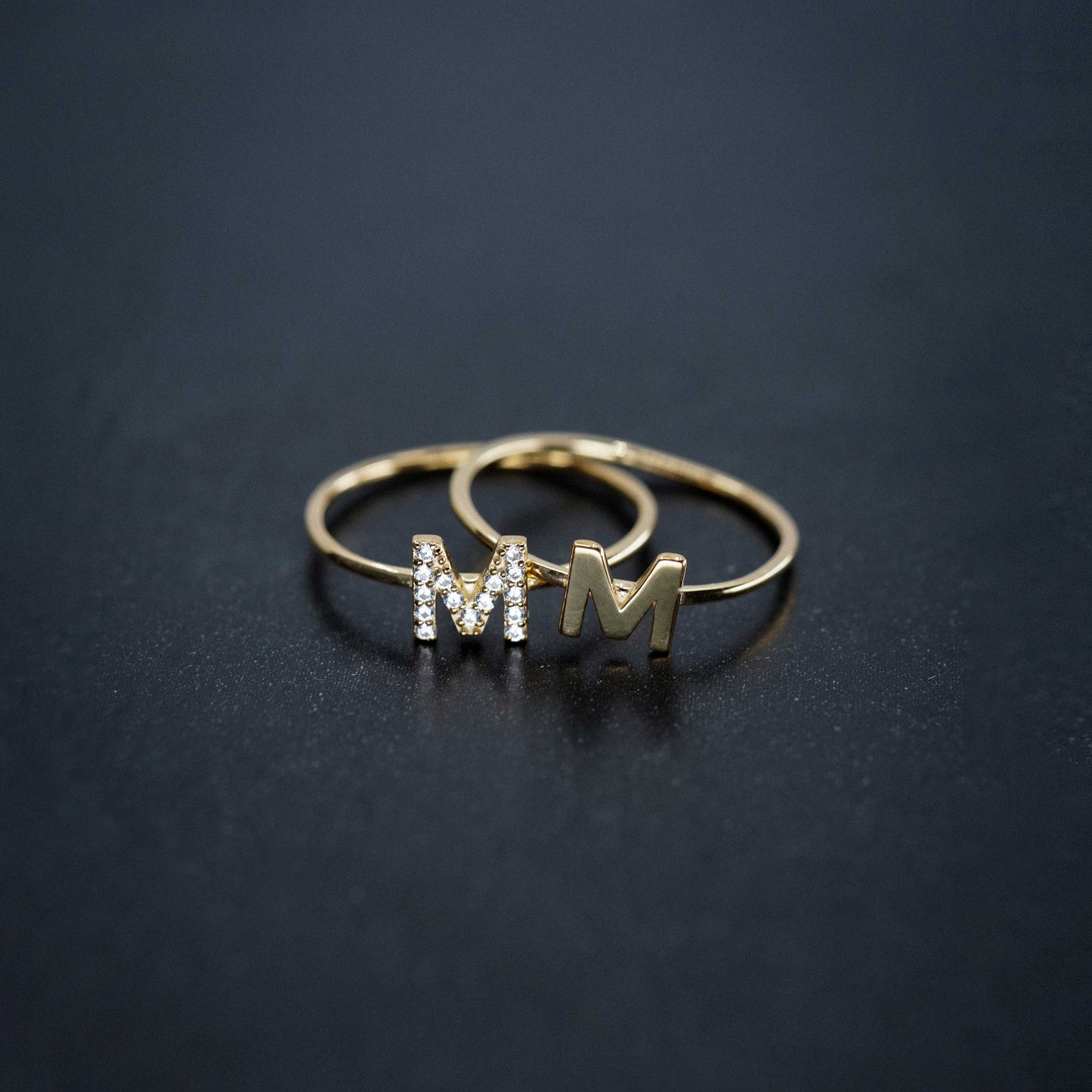 M Line Initial Letter Pavé Diamond Ring 14K Gold