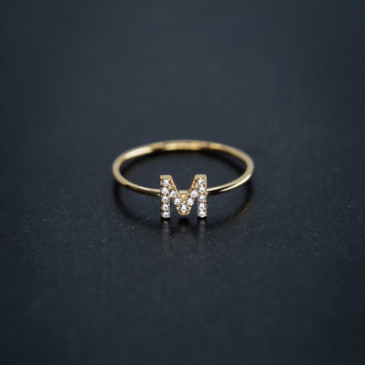 M Line Initial Letter Pavé Lab Diamond Ring 14K Gold