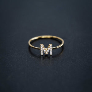 
          
          Load image into Gallery viewer, M Line Initial Letter Diamond Gold Ring
          
          