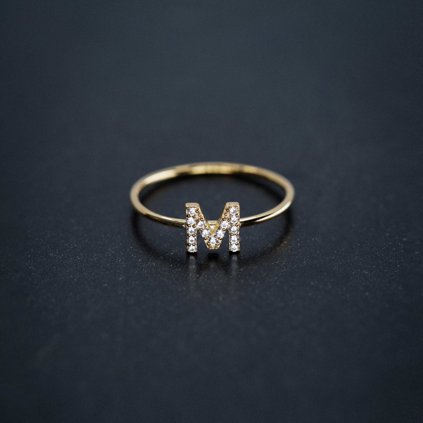 M Line Initial Letter Pavé Diamond Ring 14K Gold