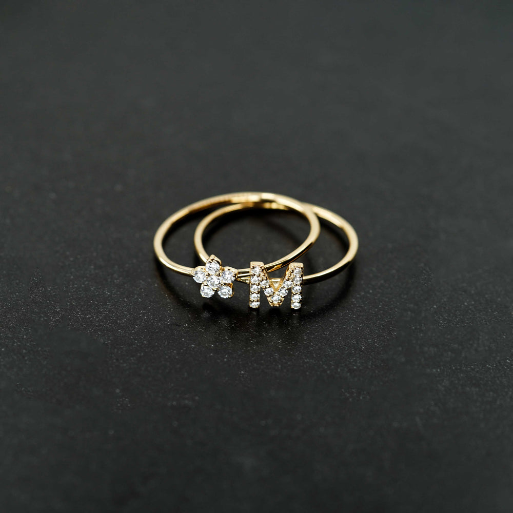 
          
          Load image into Gallery viewer, M Line Initial Letter Diamond Gold Ring
          
          