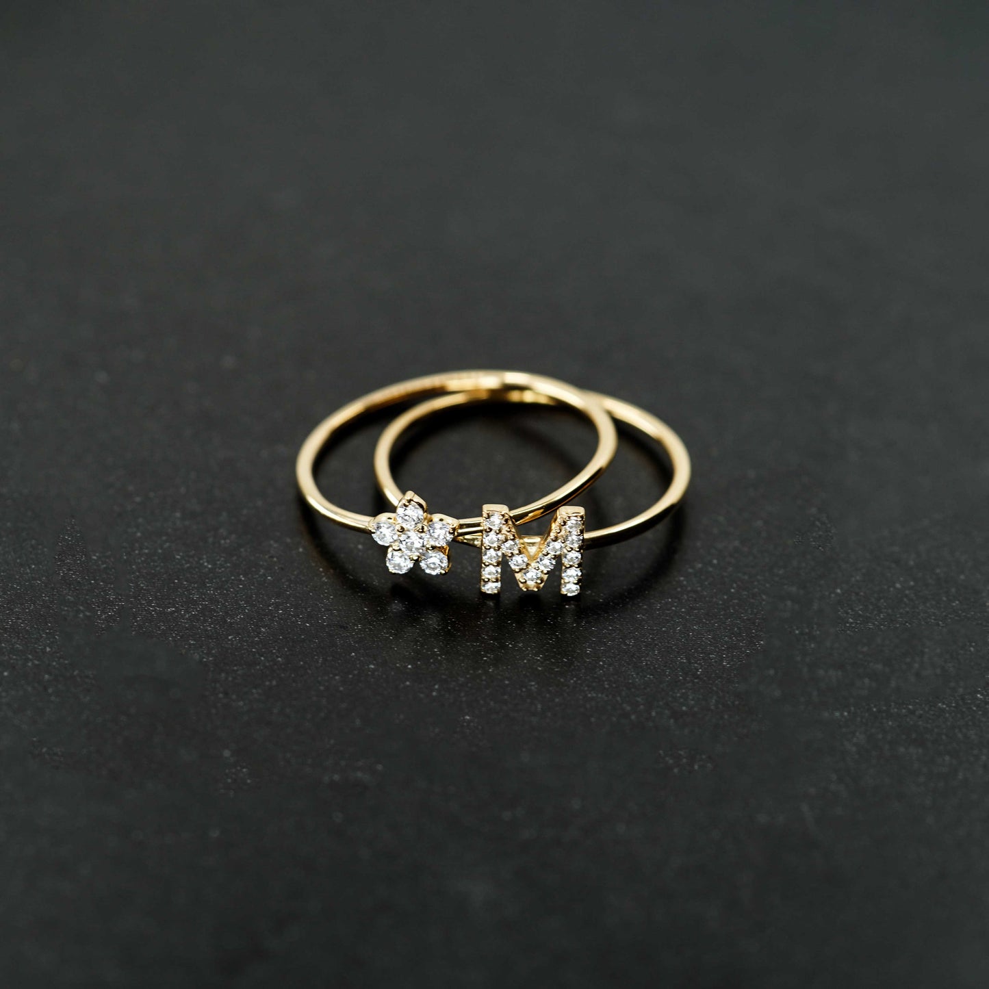 M Line Initial Letter Pavé Diamond Ring 14K Gold