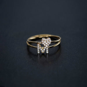 
          
          Load image into Gallery viewer, M Line Initial Letter Diamond Gold Ring
          
          