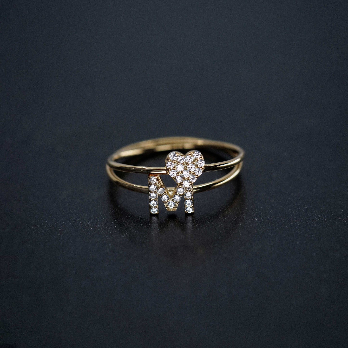 M Line Initial Letter Pavé Diamond Ring 14K Gold