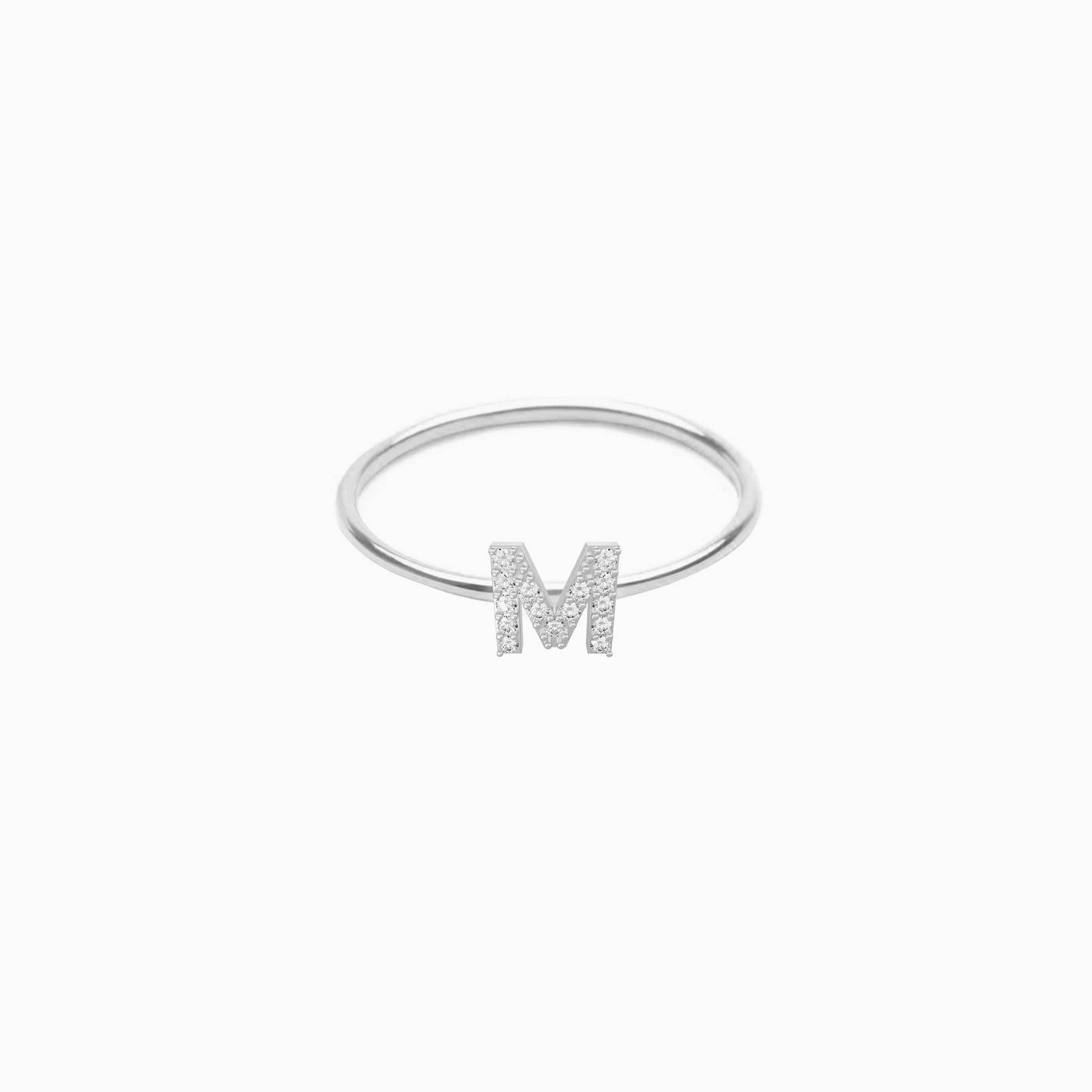 M Line Initial Letter Lab Diamond Ring Sterling Silver