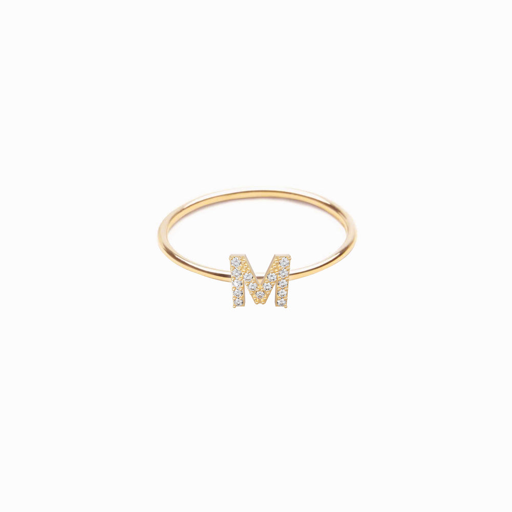 M Line Initial Letter Diamond Gold Ring