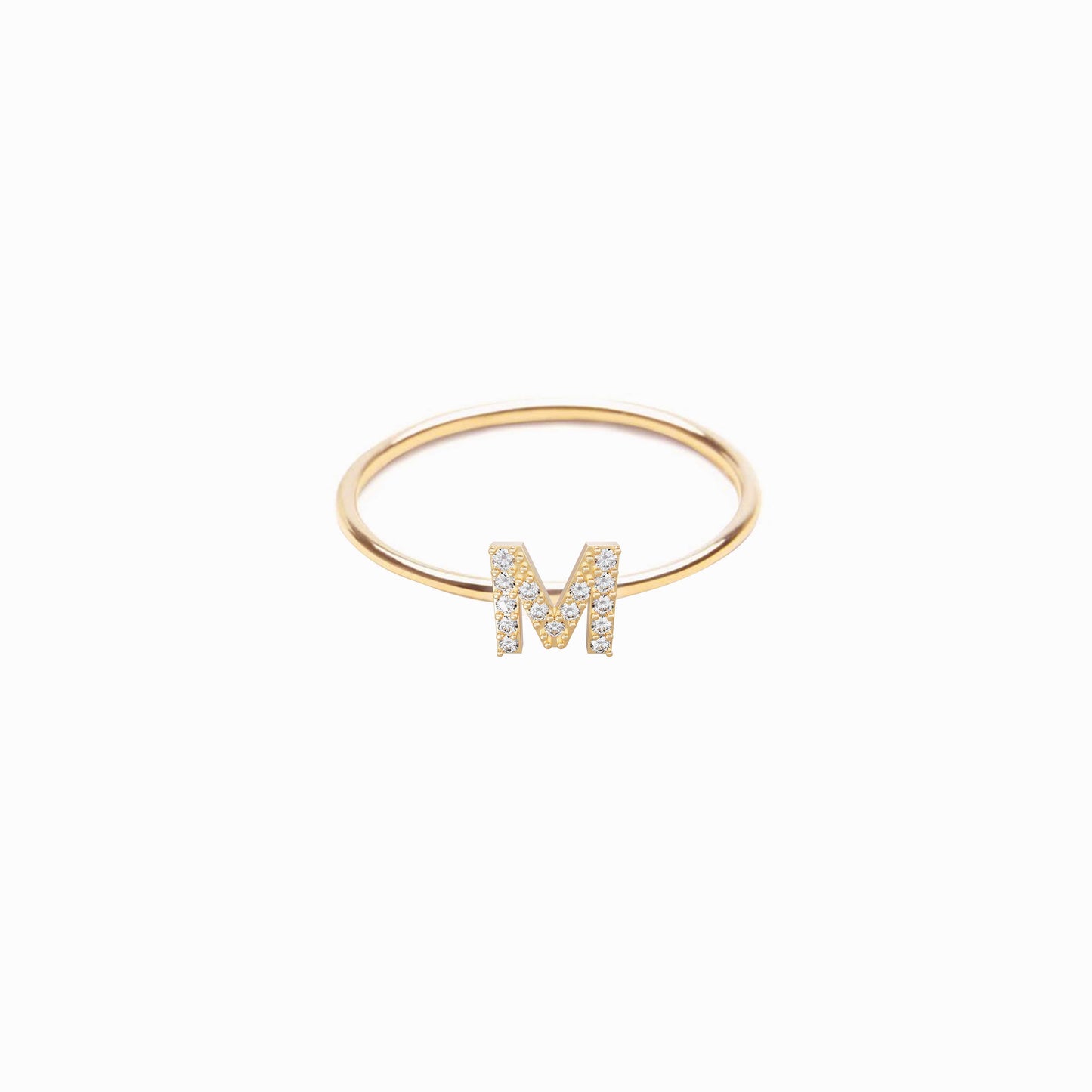 M Line Initial Letter Pavé Diamond Ring 14K Gold
