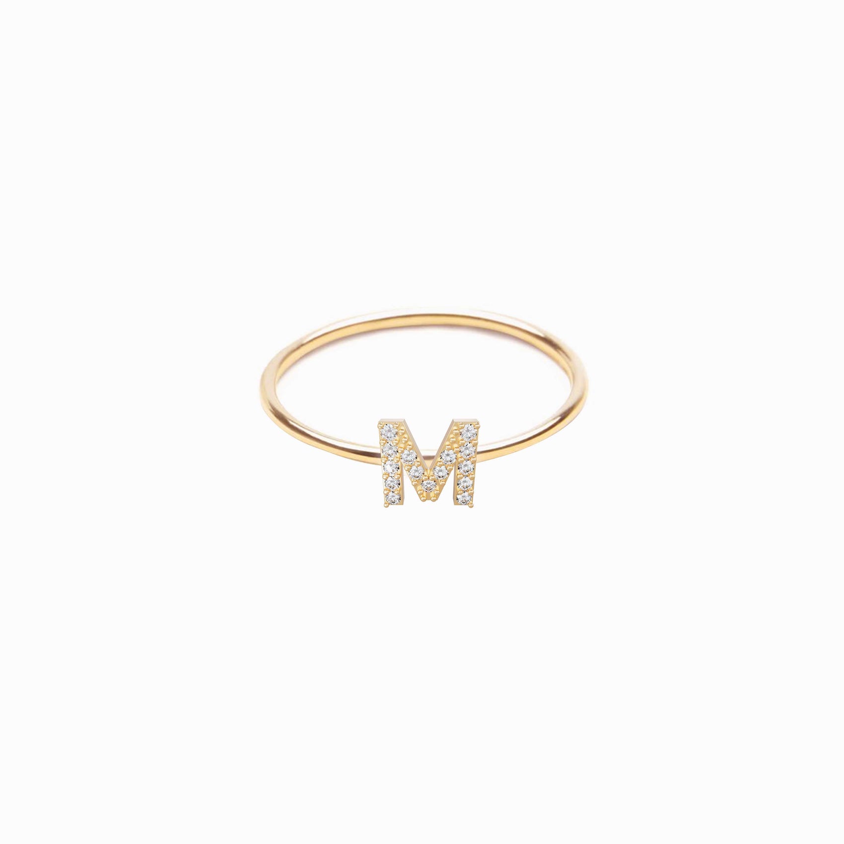 M Line Initial Letter Pavé Diamond Ring 14K Gold
