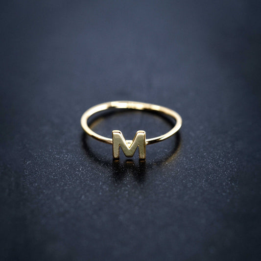 M Initial Letter Line 14k Gold Ring
