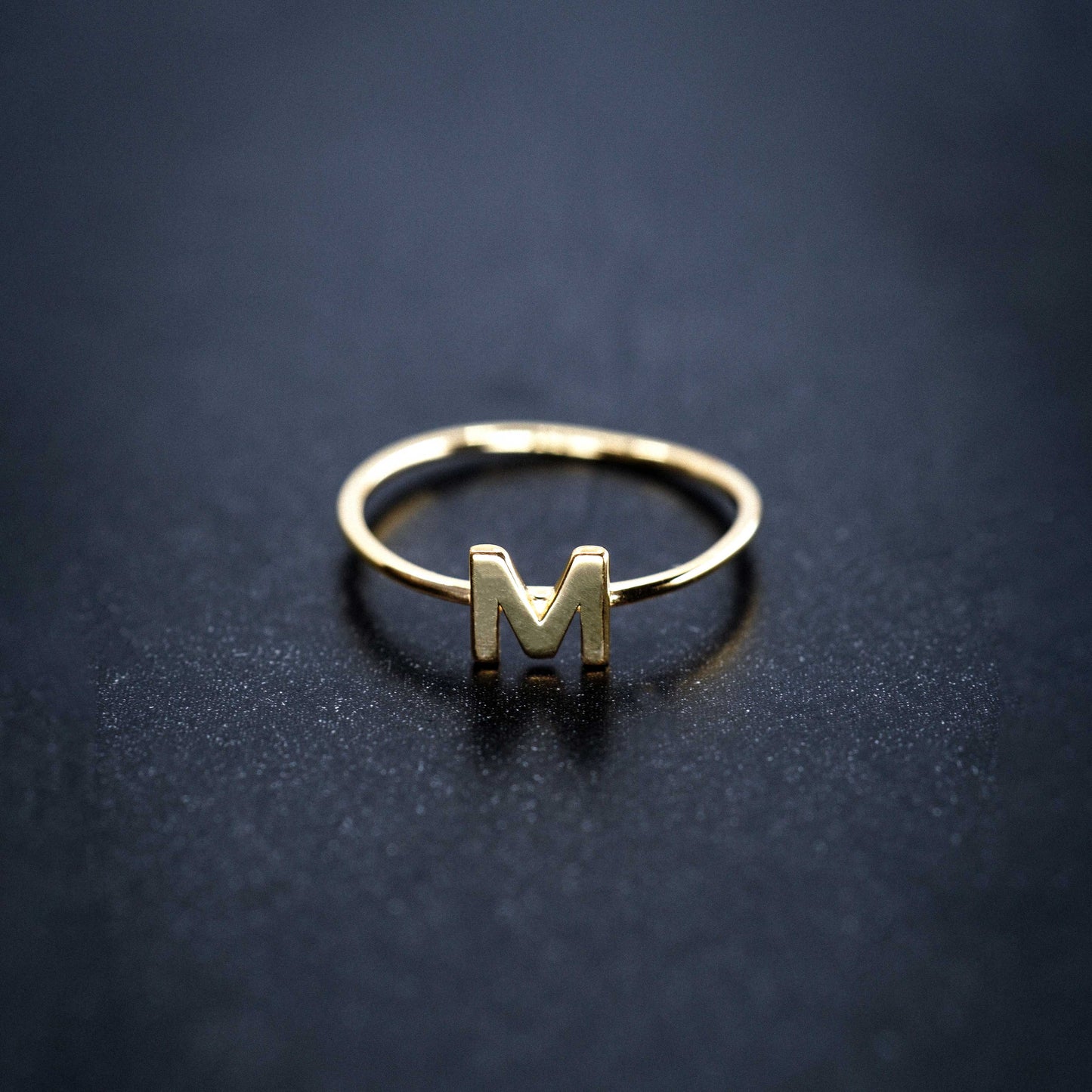 M Initial Letter Line 14k Gold Ring