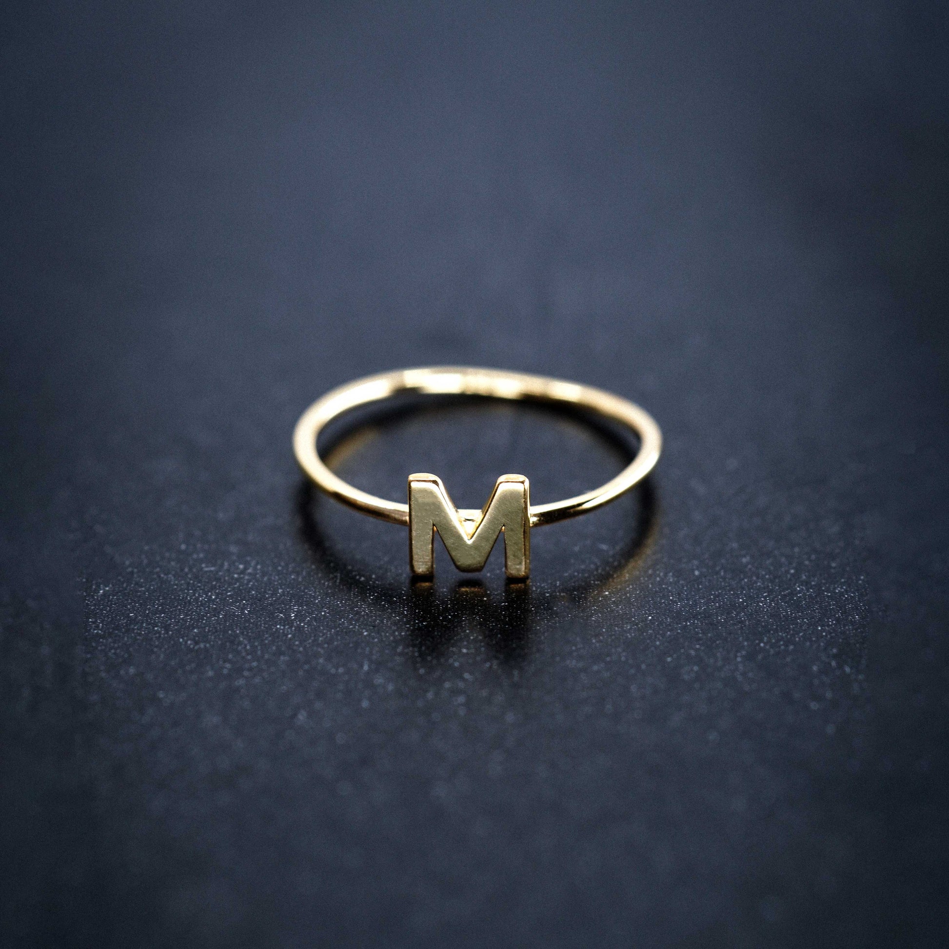 M Initial Letter Line 14k Gold Ring