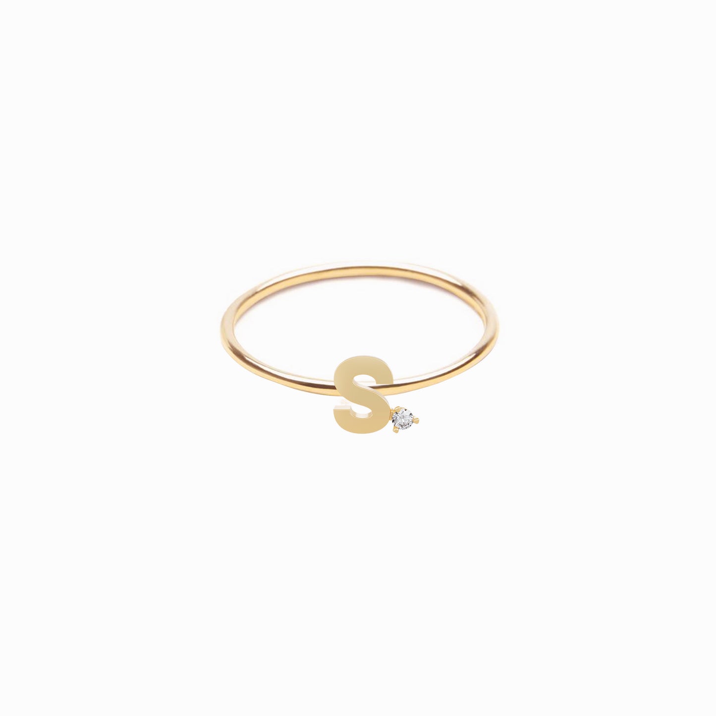 S Line Initial Letter One Lab Diamond Ring 14K Gold