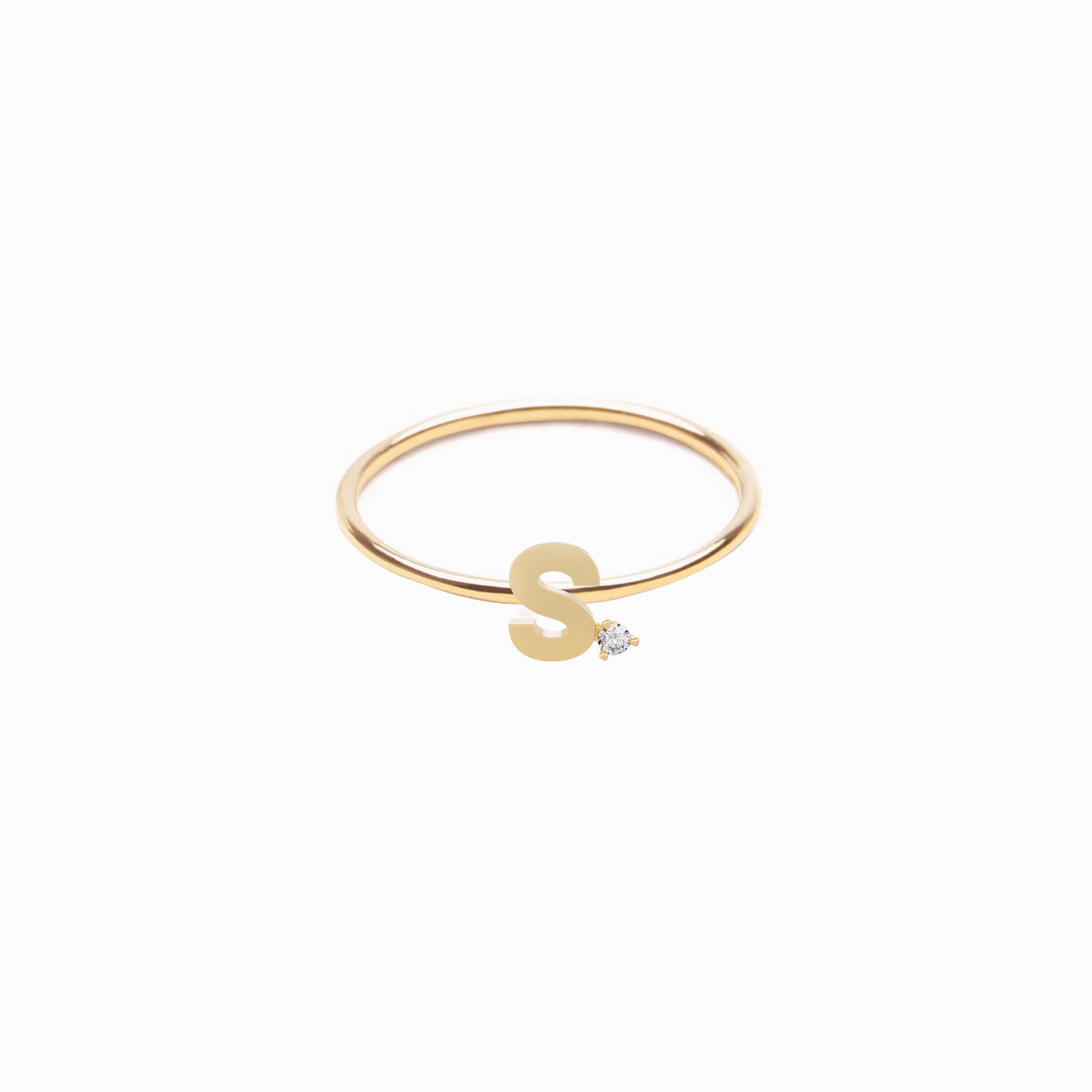 S Line Initial Letter One Lab Diamond Ring 14K Gold