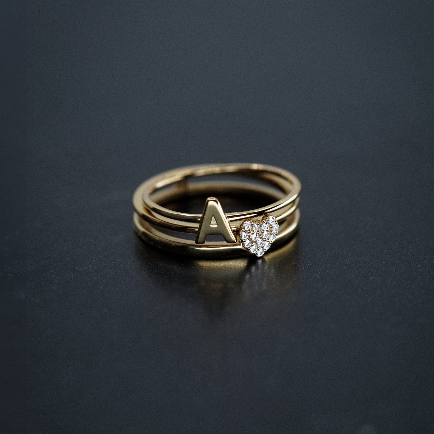 Heart Line Pavé Diamond Ring 14K Gold