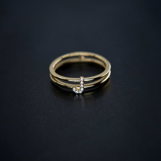 J Initial Letter Pavé Lab Diamond Ring 14K Gold