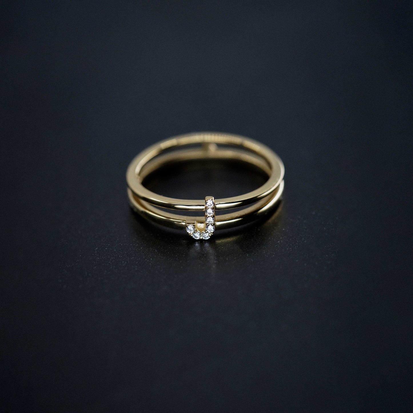 J Initial Letter Pavé Lab Diamond Ring 14K Gold