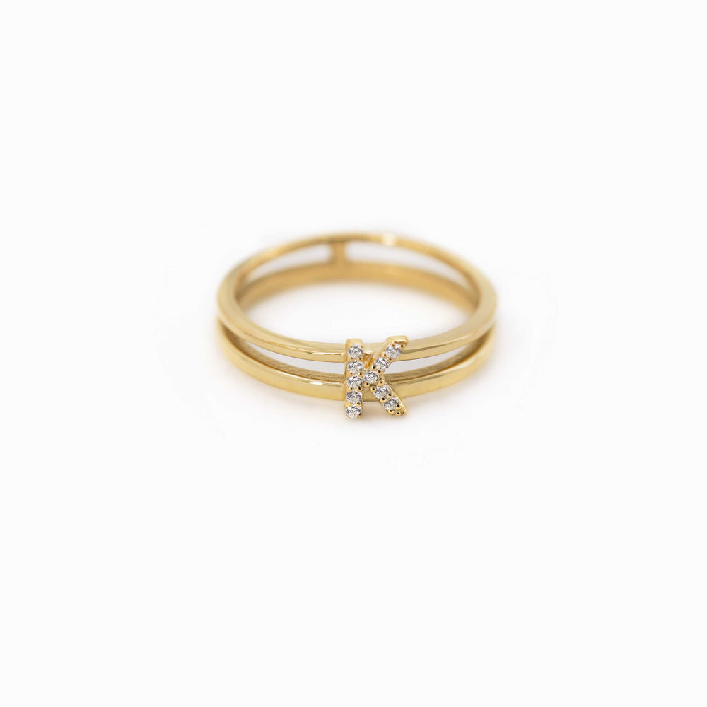 
          
          Load image into Gallery viewer, K Initial Letter Diamond Gold Ring
          
          