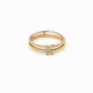 
          
          Load image into Gallery viewer, K Initial Letter Diamond Gold Ring
          
          