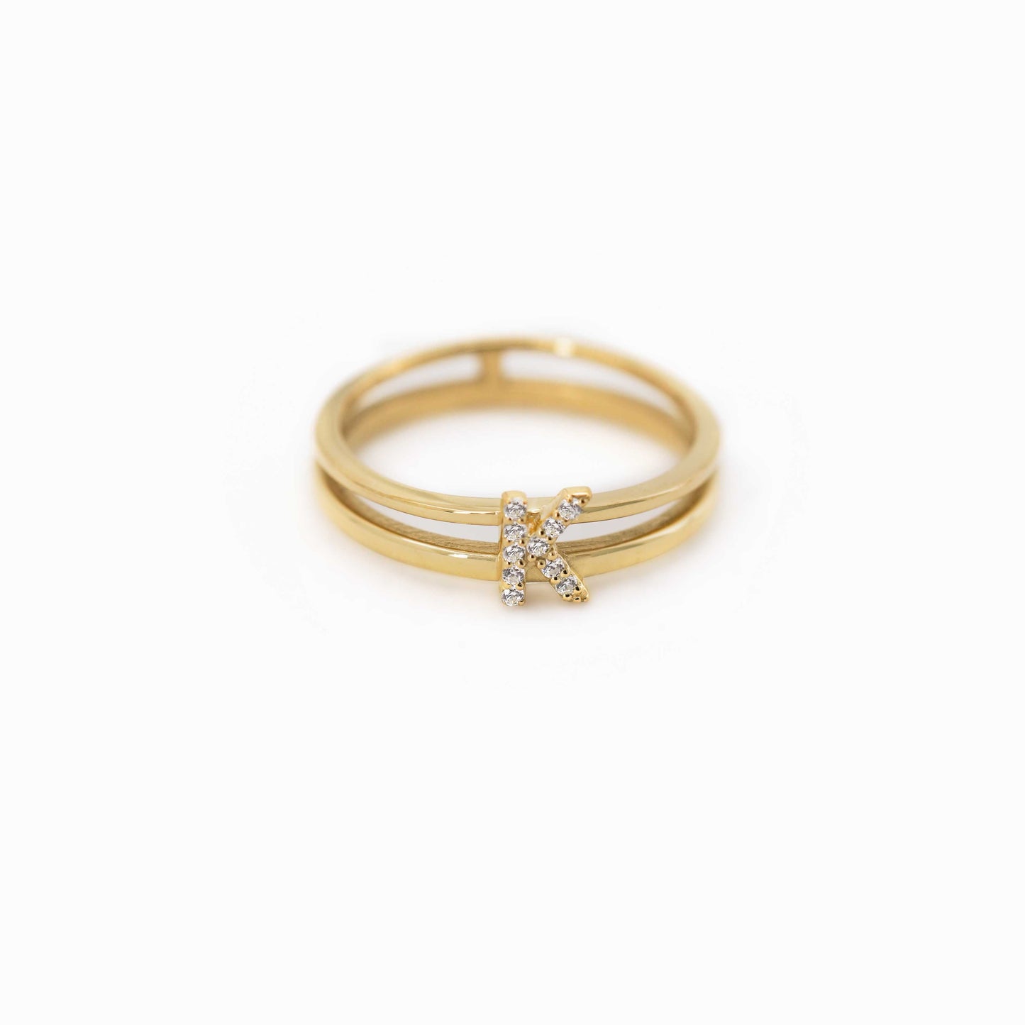 K Initial Letter Pavé Lab Diamond Ring 14K Gold