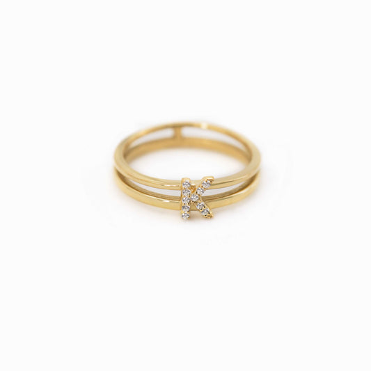 K Initial Letter Pavé Lab Diamond Ring 14K Gold