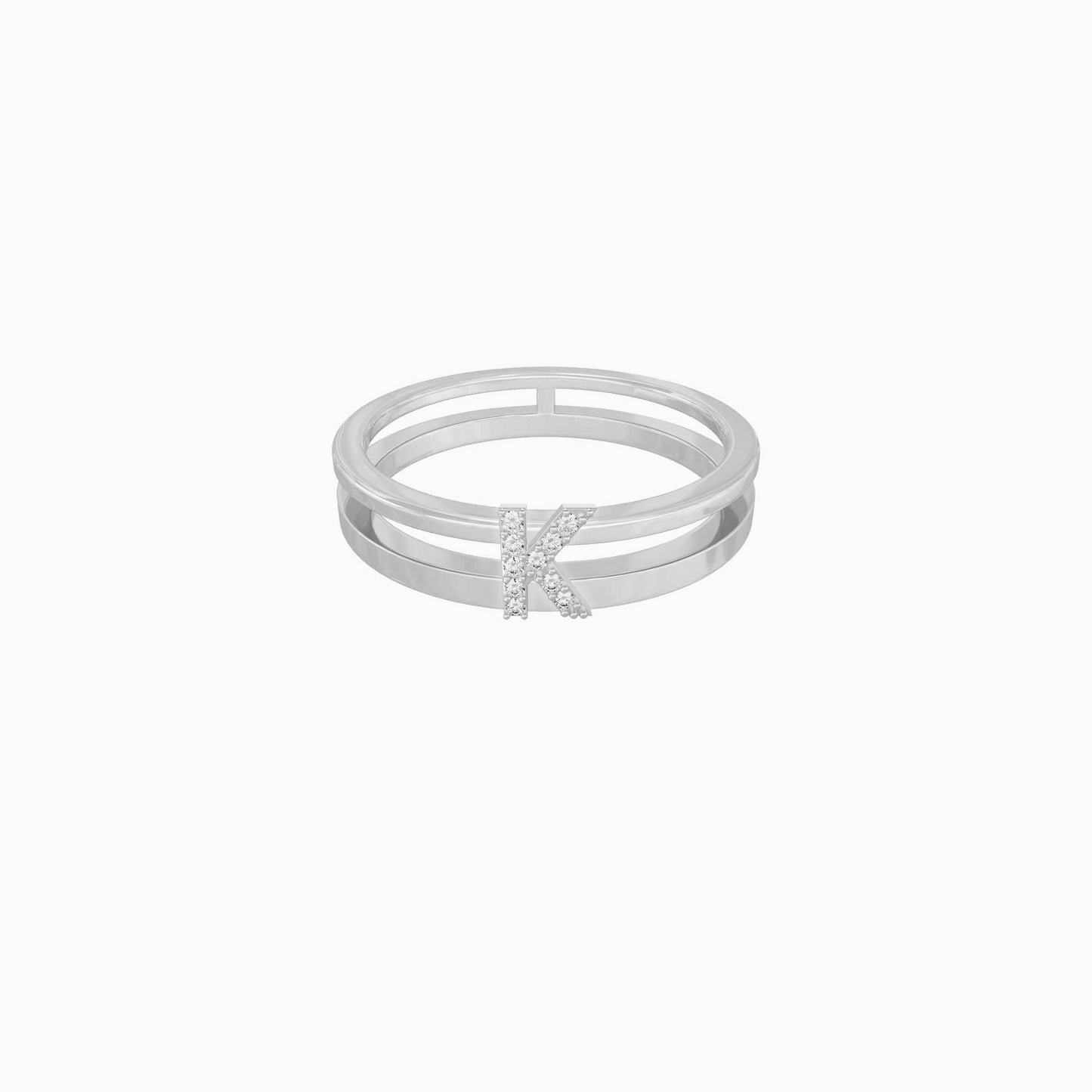 K Initial Letter Diamond Ring Sterling Silver