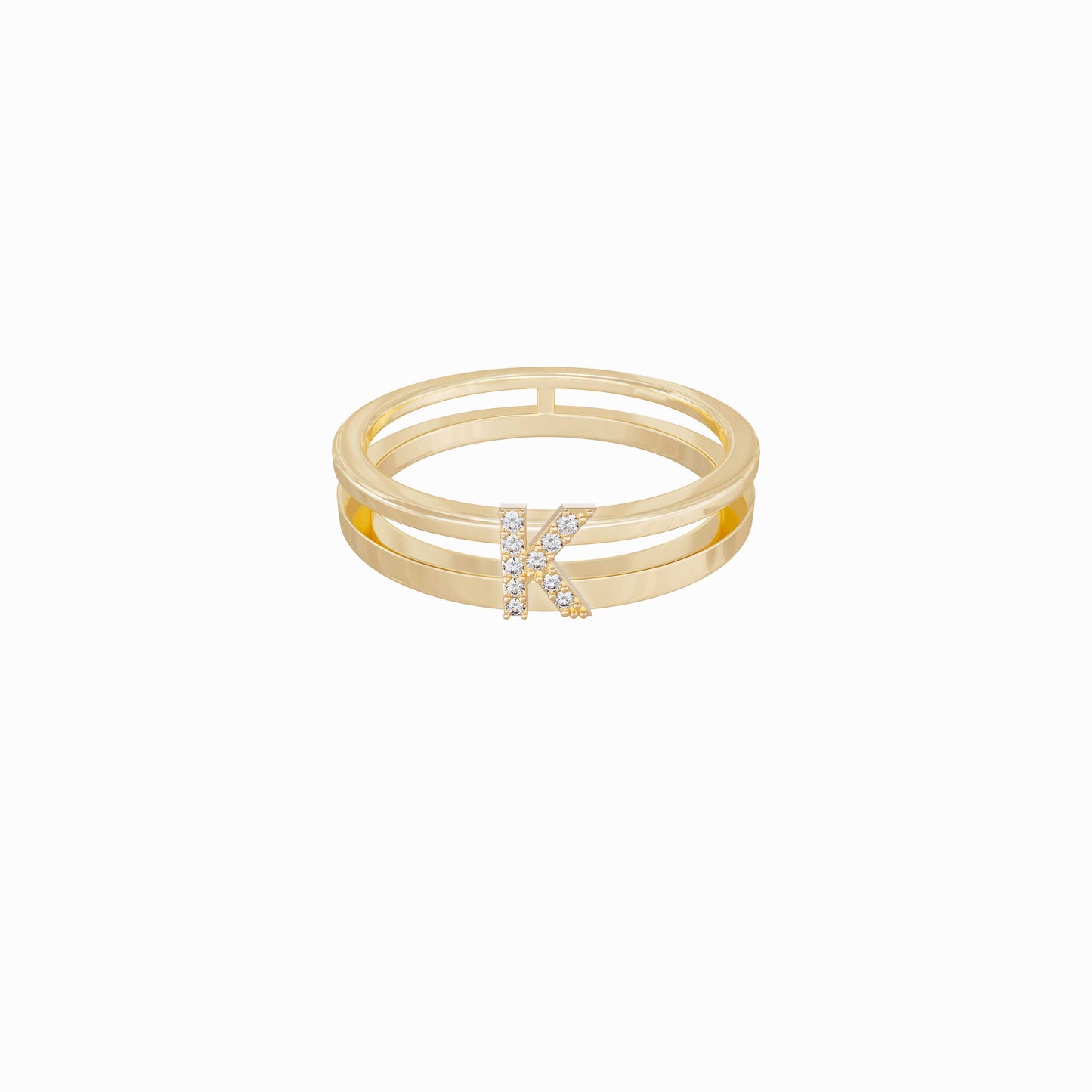 K Initial Letter Pavé Lab Diamond Ring 14K Gold