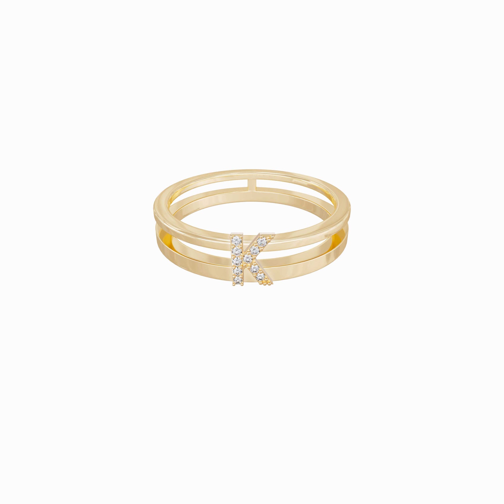 K Initial Letter Pavé Diamond Ring 14K Gold