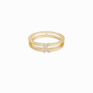 
          
          Load image into Gallery viewer, K Initial Letter Diamond Gold Ring
          
          