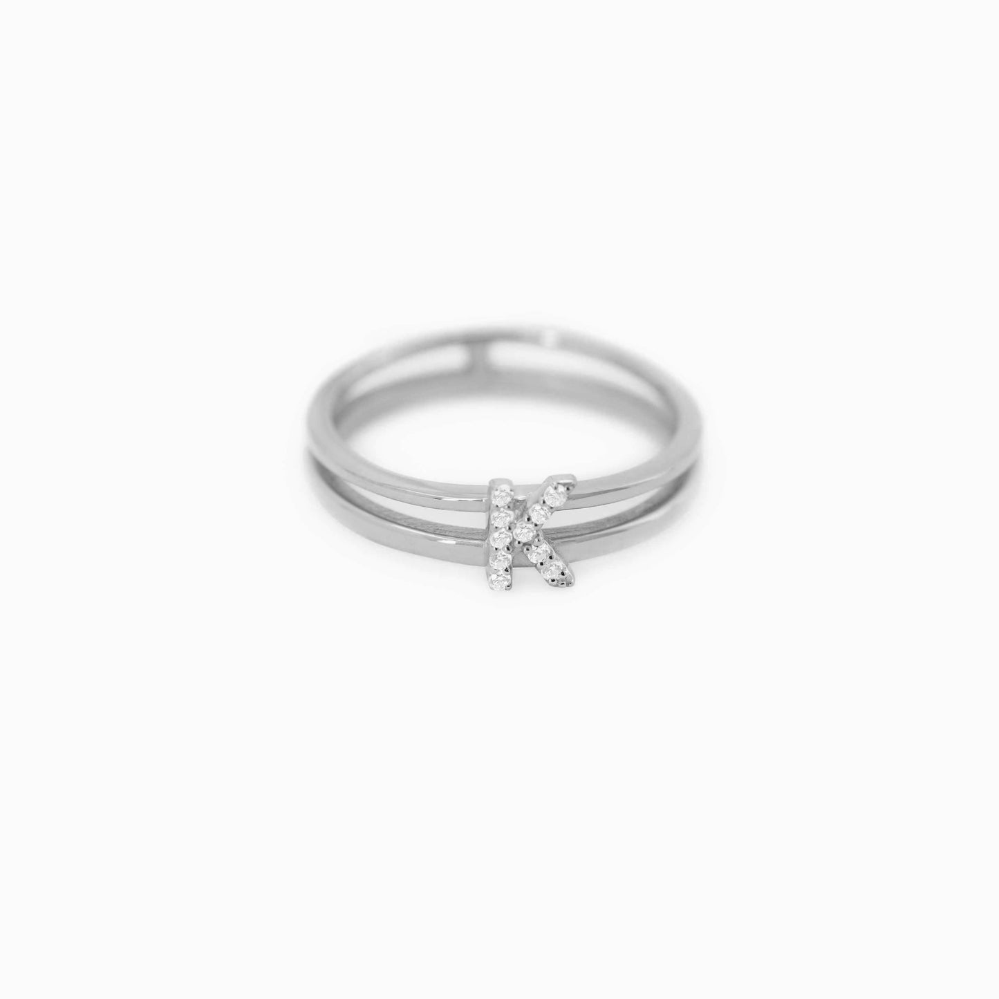 K Initial Letter Diamond Ring Sterling Silver