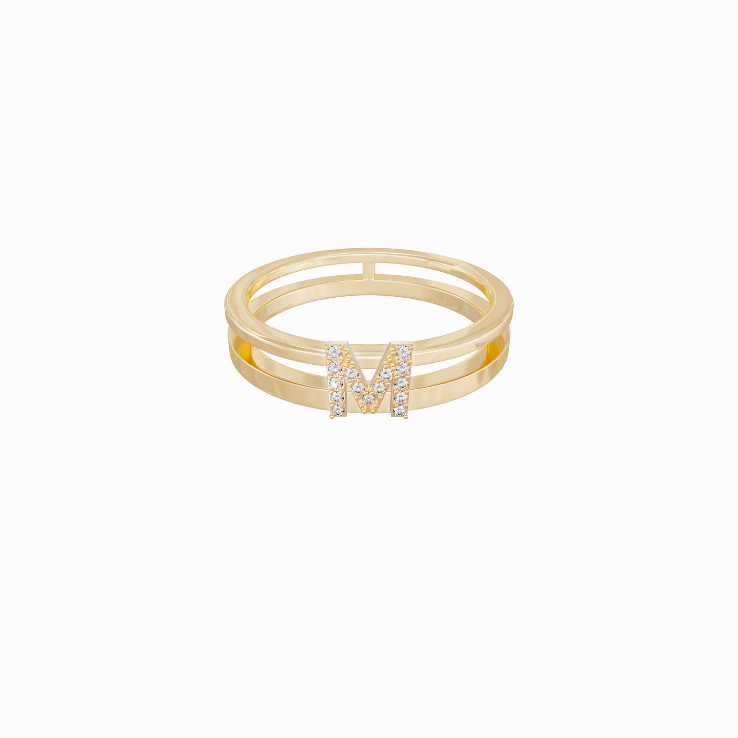 M Initial Letter Lab Diamond Ring Sterling Silver