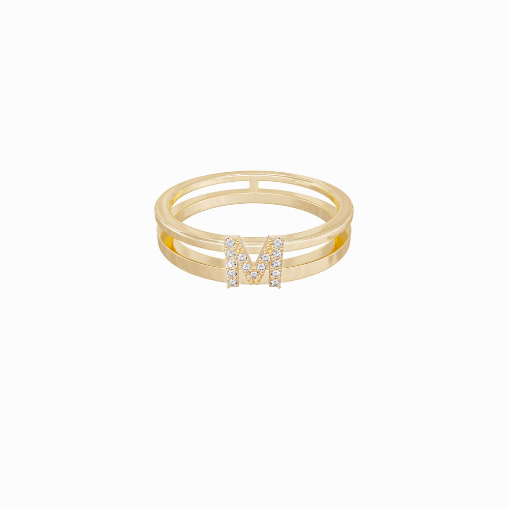 M Initial Letter Diamond Gold Ring
