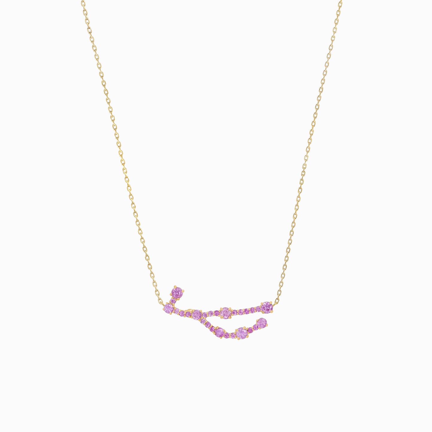 Virgo Constellation Pavé Dark Pink Sapphire Necklace 14K Gold | September Birthstone