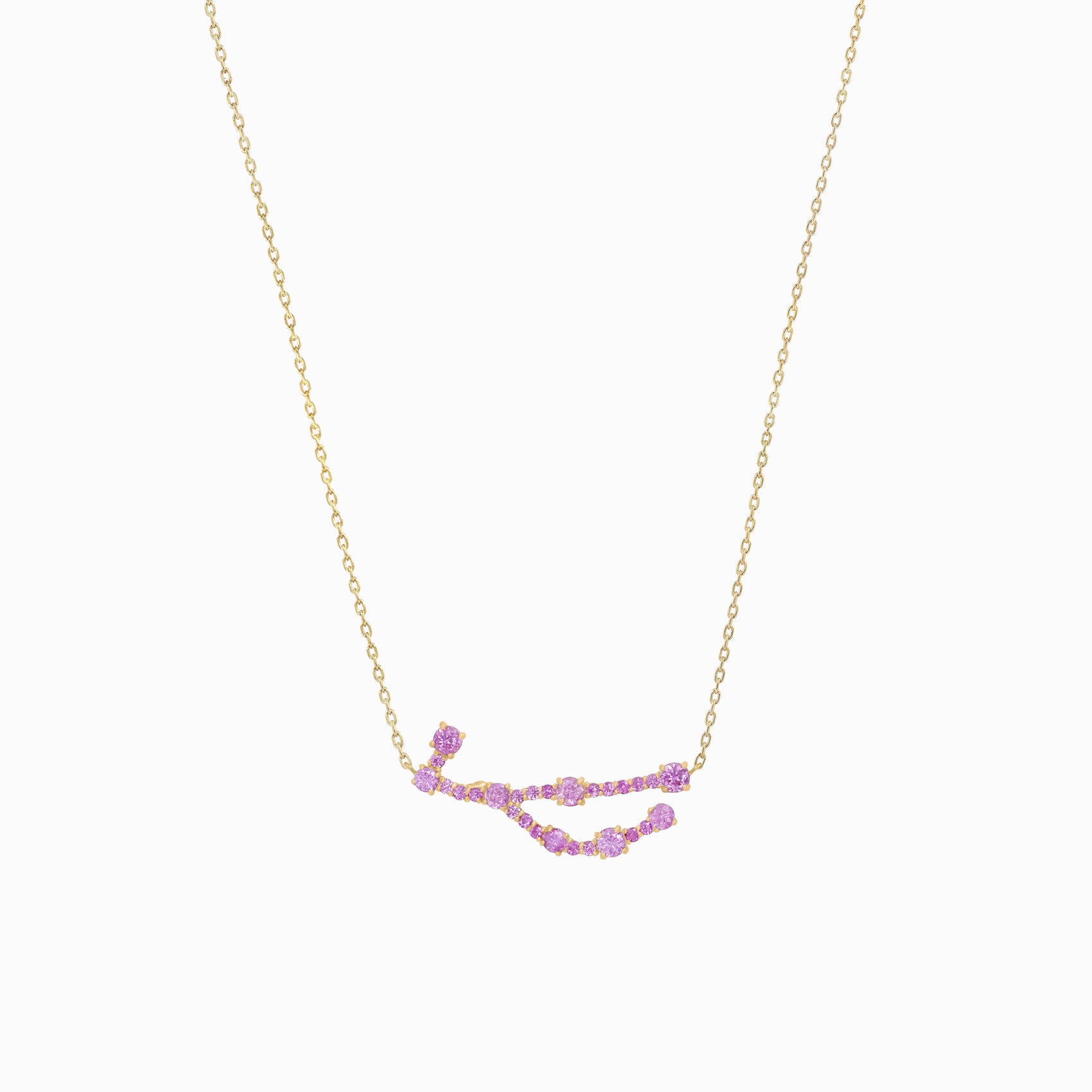Virgo Constellation Pavé Dark Pink Sapphire Necklace 14K Gold | September Birthstone