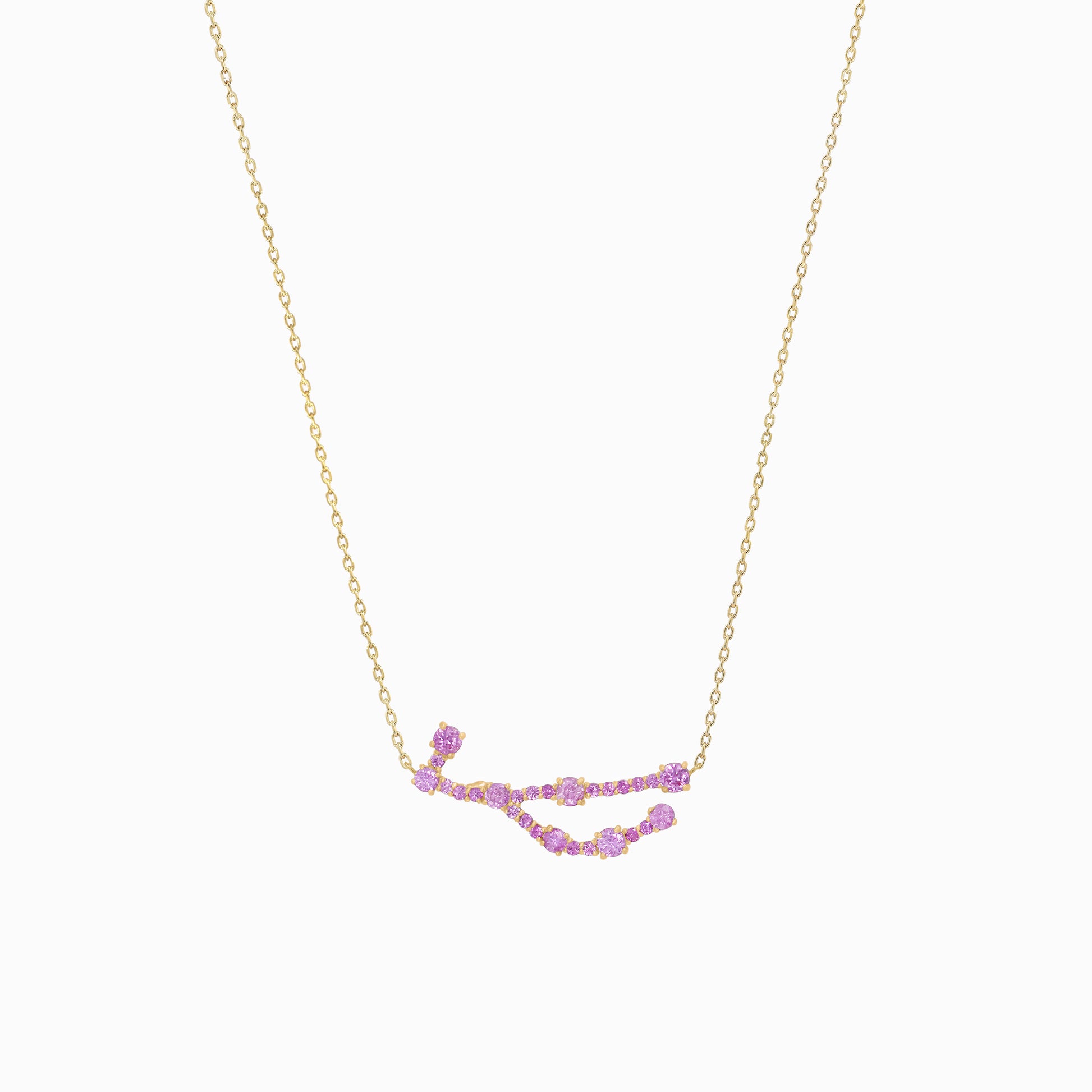 Virgo Constellation Pavé Dark Pink Sapphire Necklace 14K Gold | September Birthstone