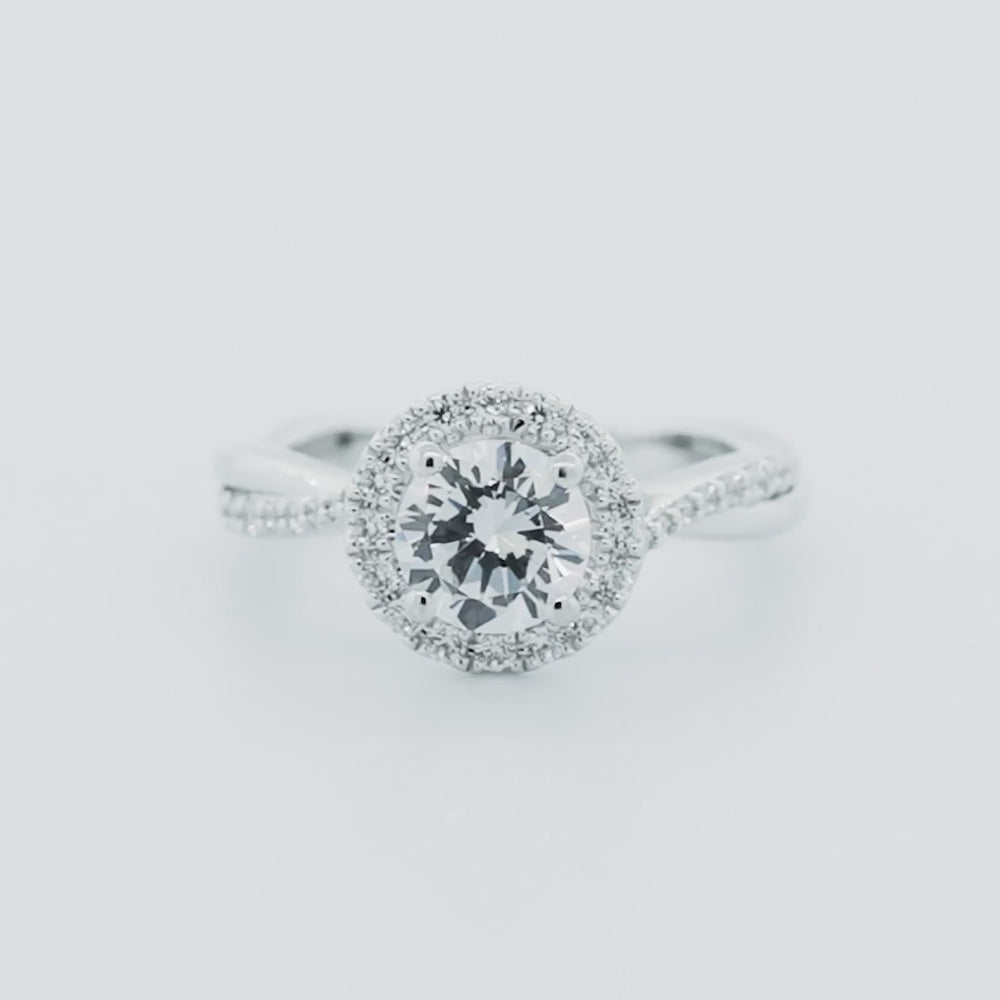 
          
          Load and play video in Gallery viewer, Troy Lab Created Diamond Round Halo Pave Diamonds 18k White Gold Ring
          
          