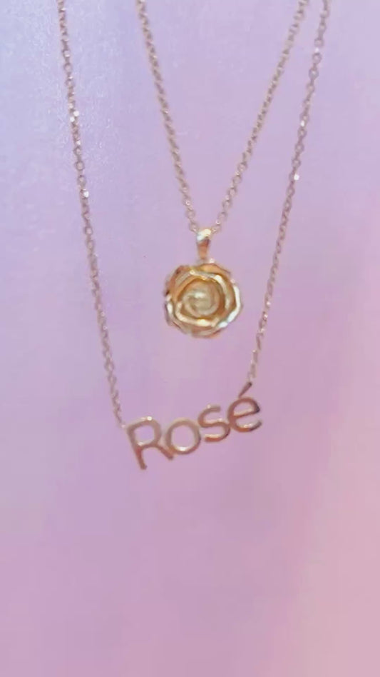 Rose Custom Word Necklace in 14K Solid Gold – Personalized Name
