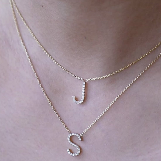 J Initial Letter Diamond Solid Gold Necklace