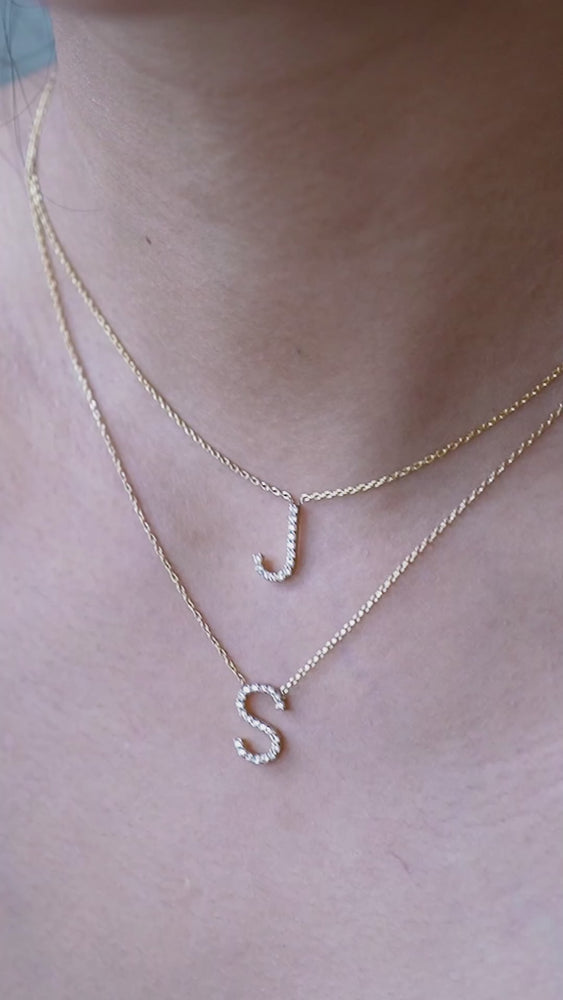 
          
          Load and play video in Gallery viewer, J Initial Letter Diamond Solid Gold Necklace
          
          